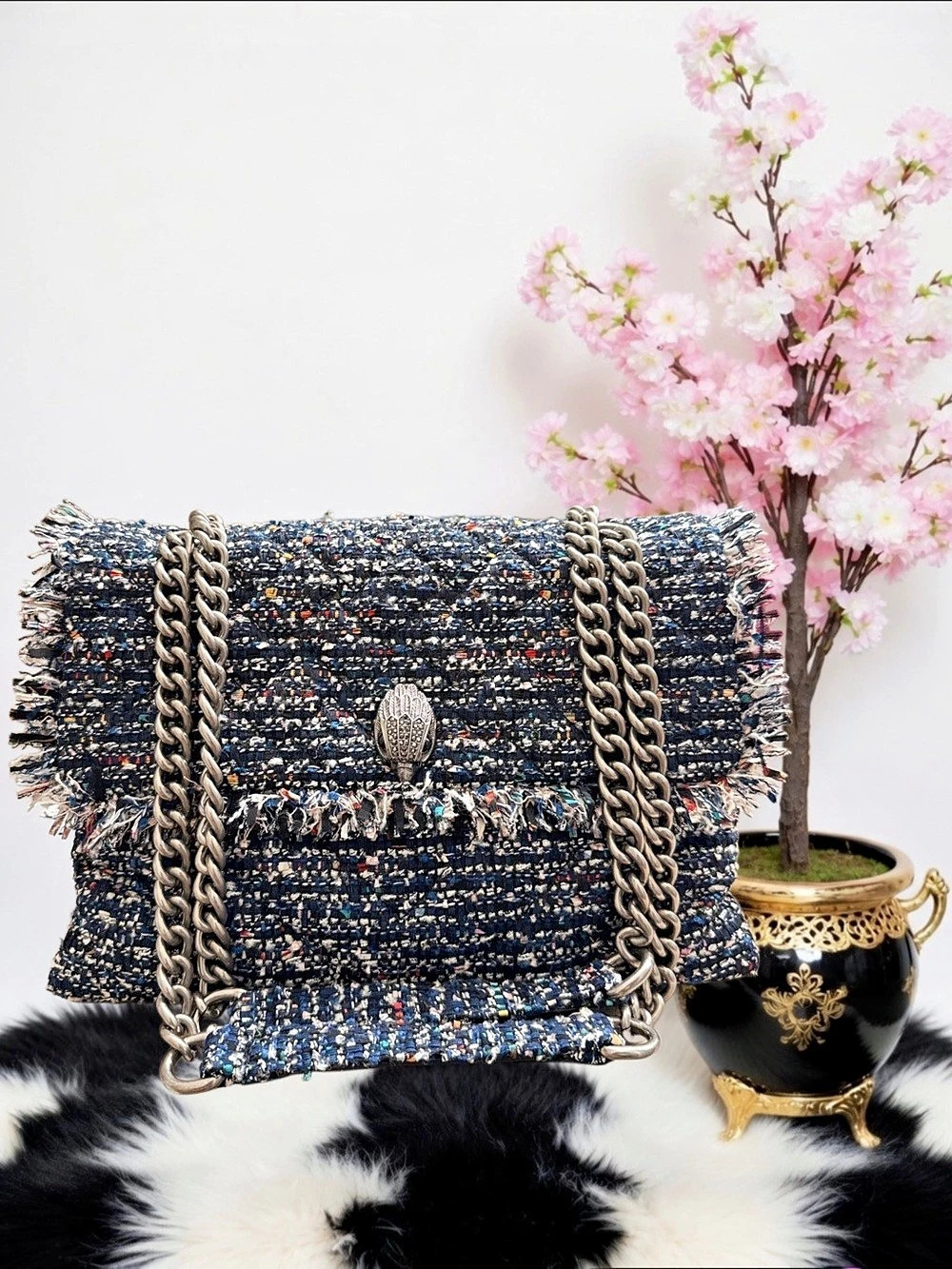 Kurt Geiger London Tweed Chain Shoulder Bag NWOT